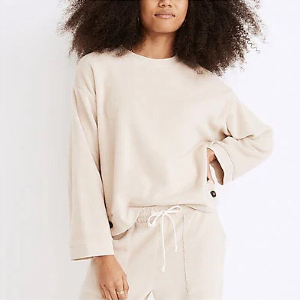 Madewell Resourced Brushed Side-Button Relaxed Sweatshirt Faded Seagrass